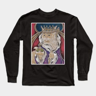 King Cat - White Outlined Design Long Sleeve T-Shirt